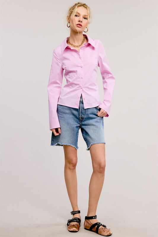 PINK STRIPED BUTTON DOWN