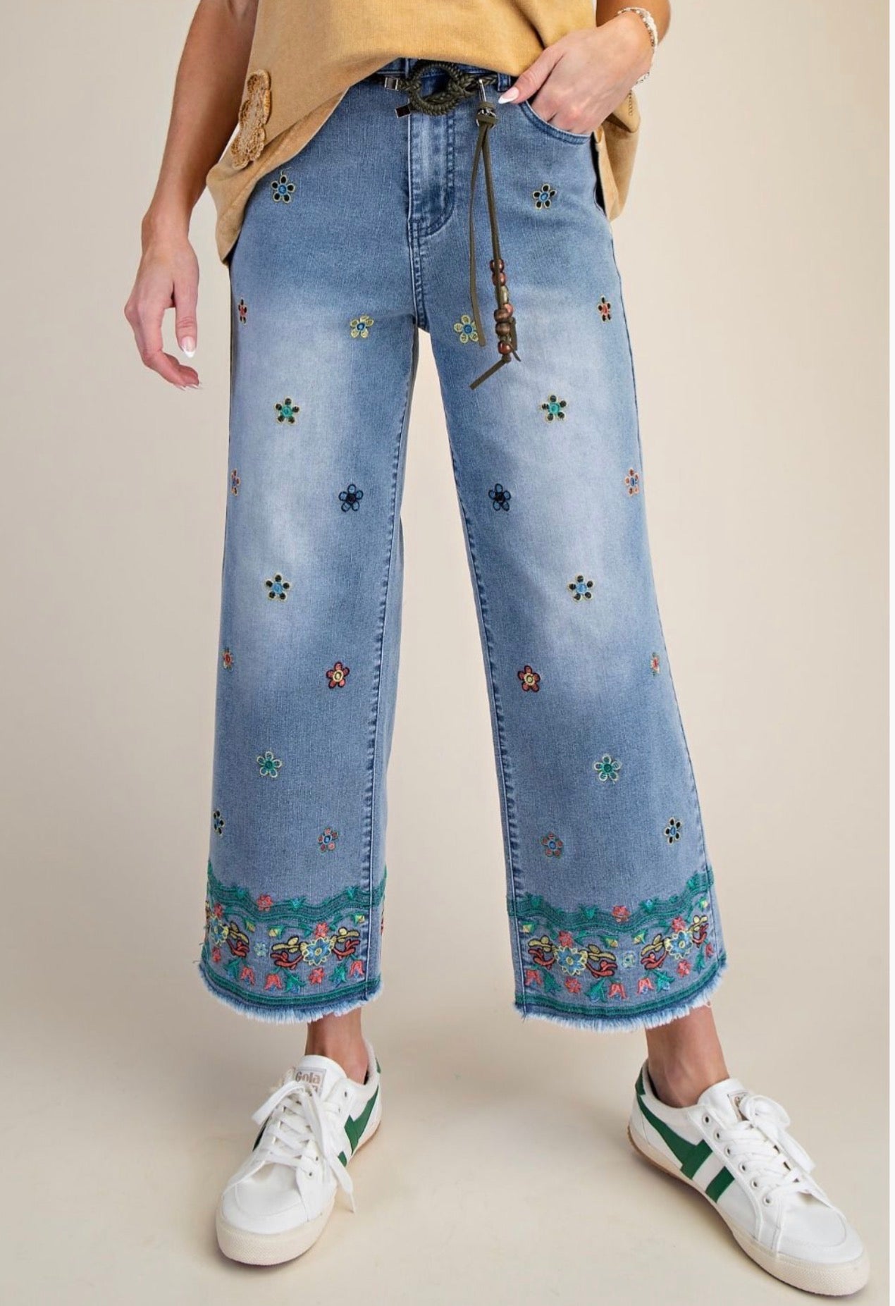 Embroidered Cropped Denim
