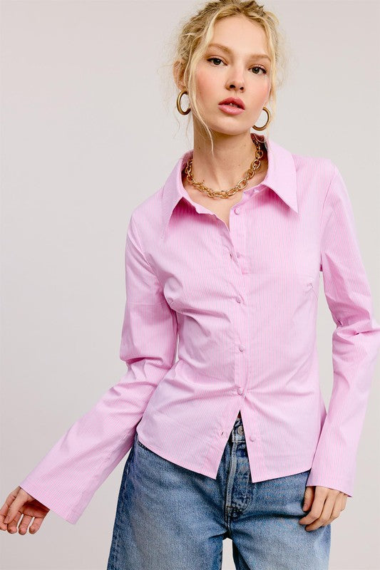PINK STRIPED BUTTON DOWN