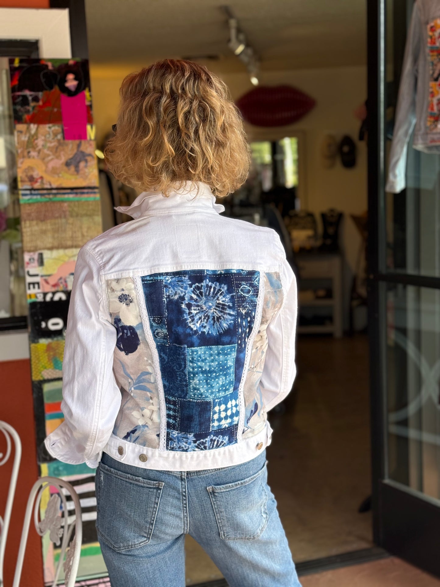 Repurposed White Denim Jacket/Blues