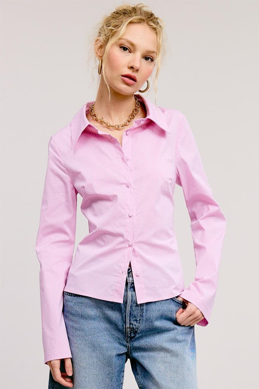 PINK STRIPED BUTTON DOWN