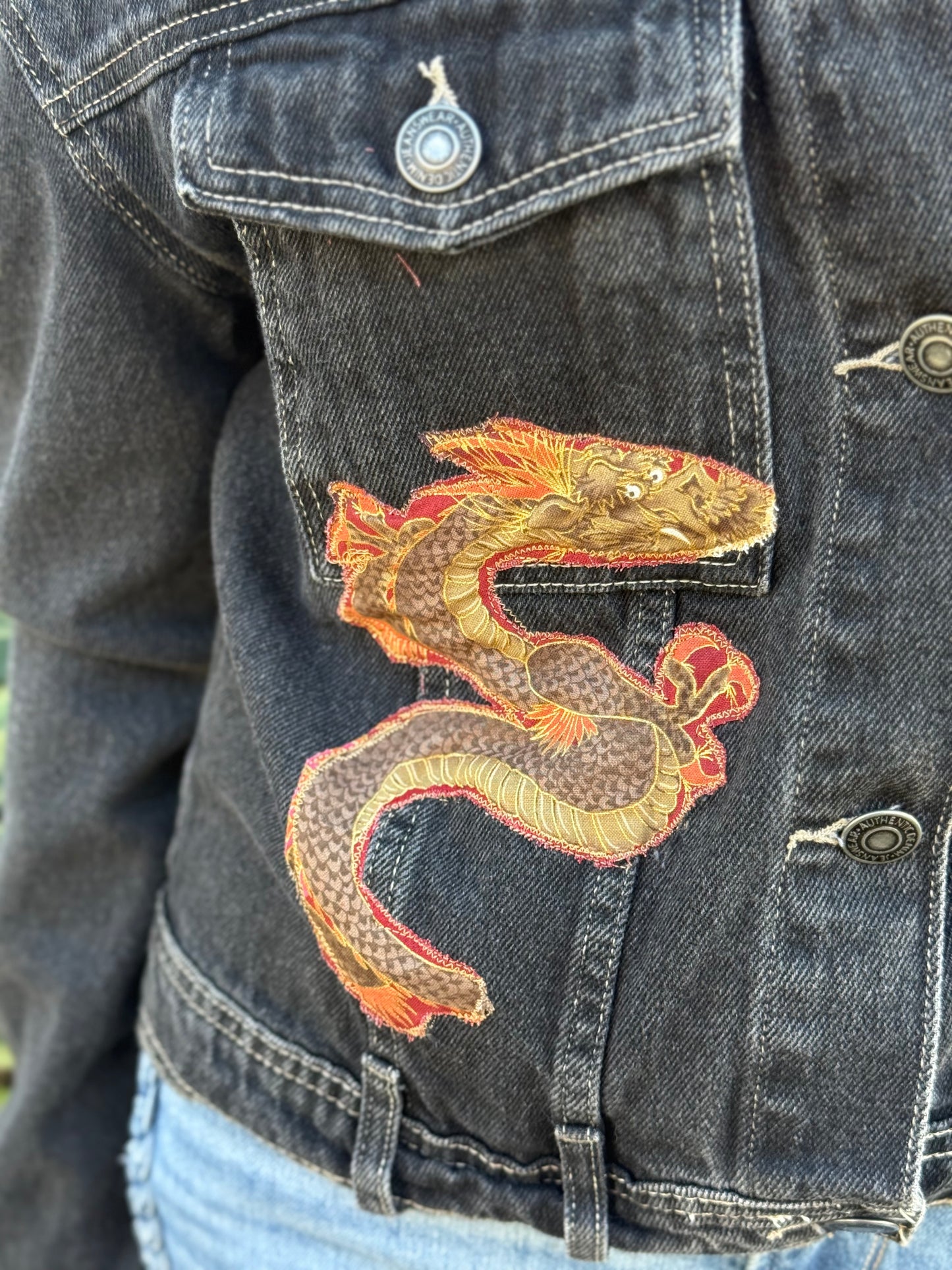 Repurposed Black Denim Jacket/Snake