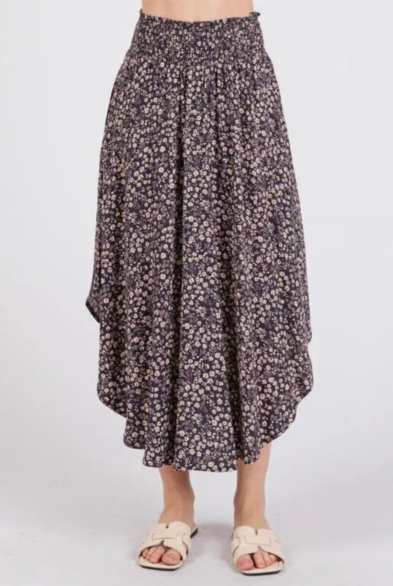 Uneven Hem Midi Skirt