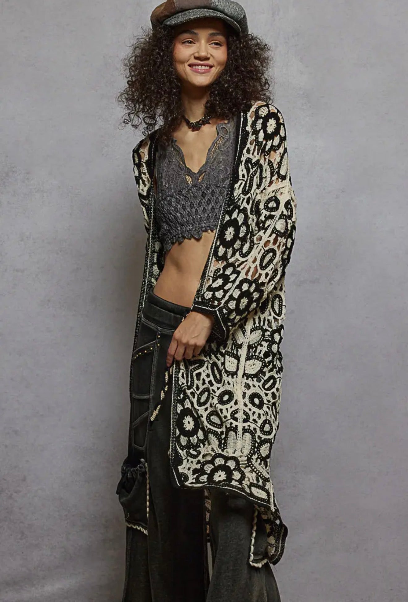 LONG CROCHET KNIT CARDIGAN