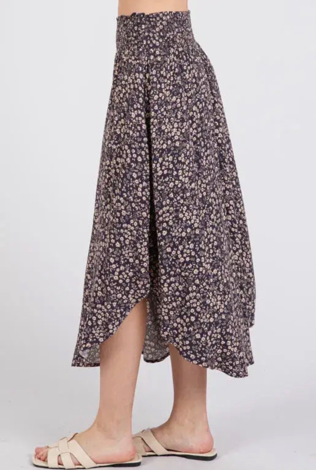 Uneven Hem Midi Skirt