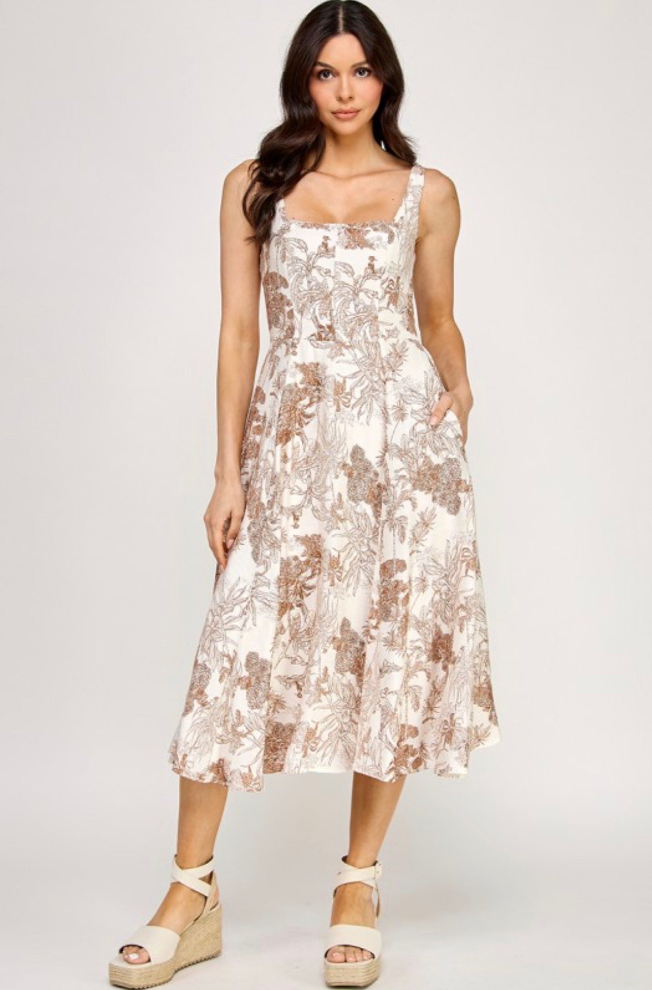 Tropical Print Midi Dress