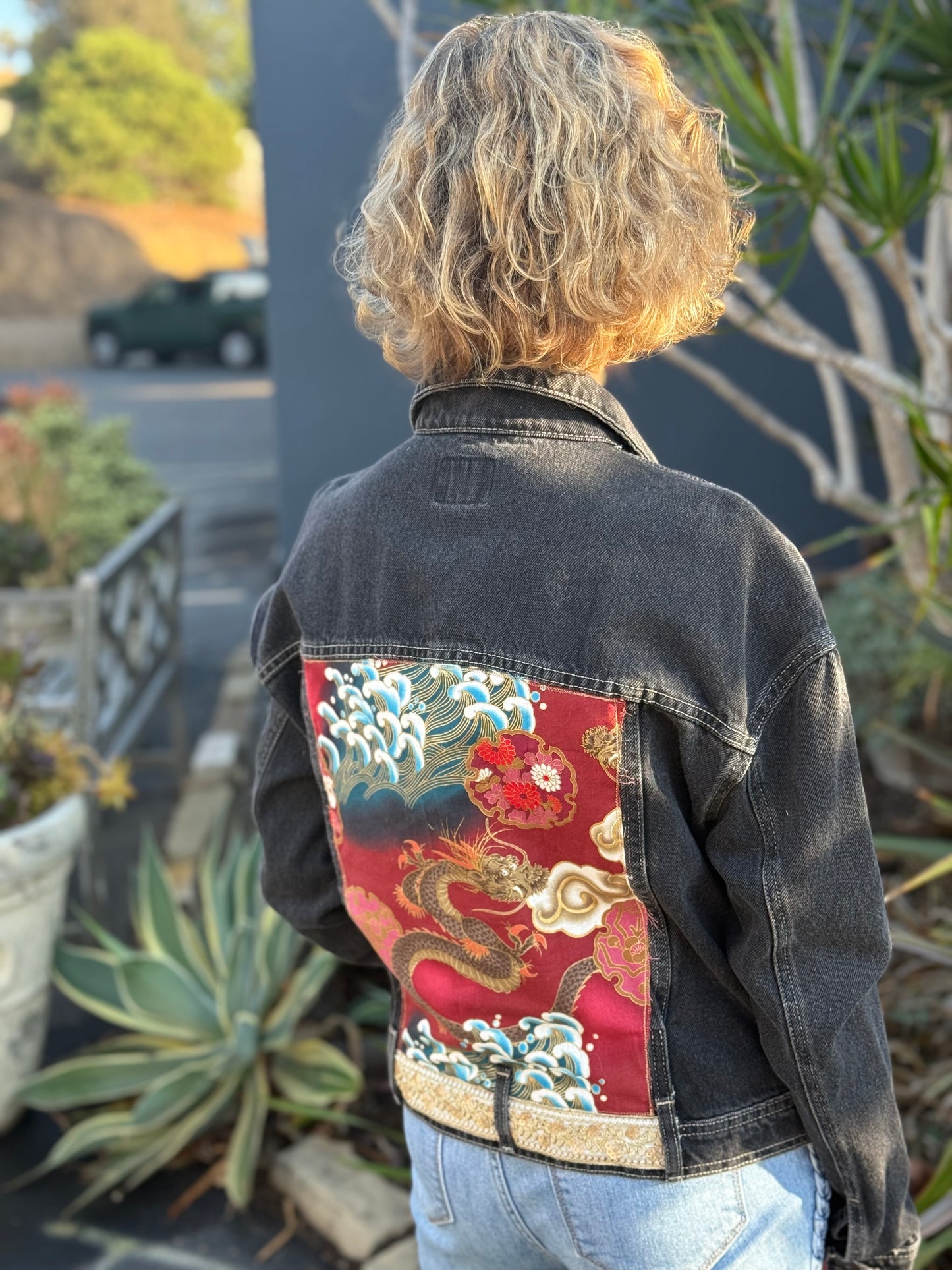 Repurposed Black Denim Jacket/Snake