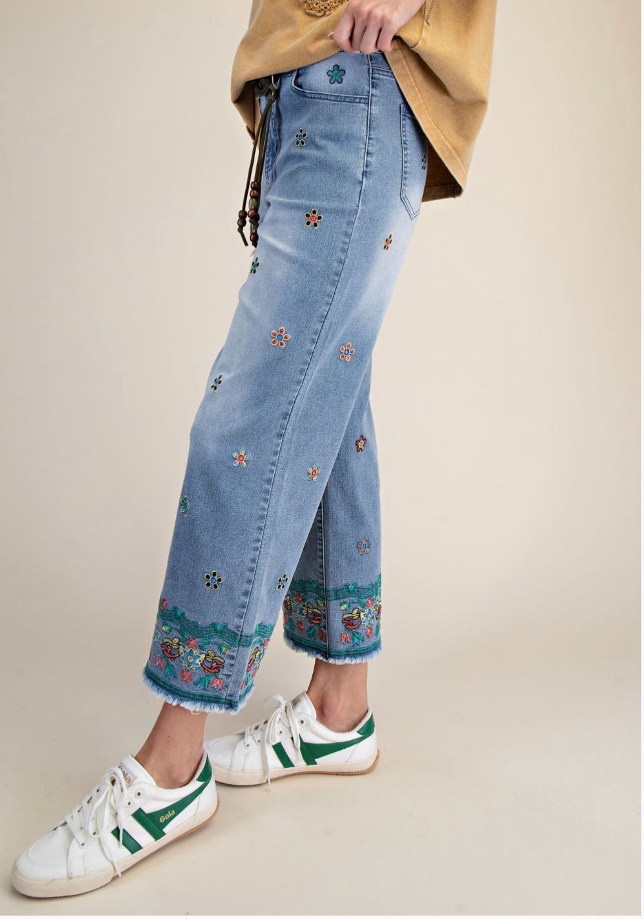 Embroidered Cropped Denim
