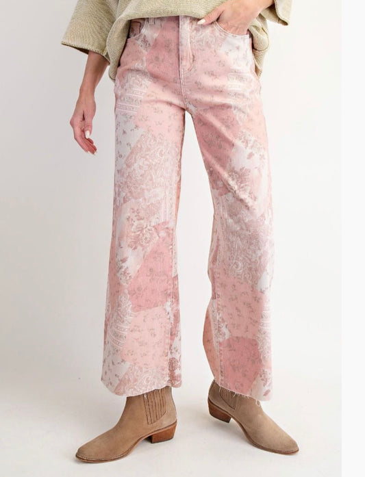 PATCHWORK PRINT TWILL PANTS