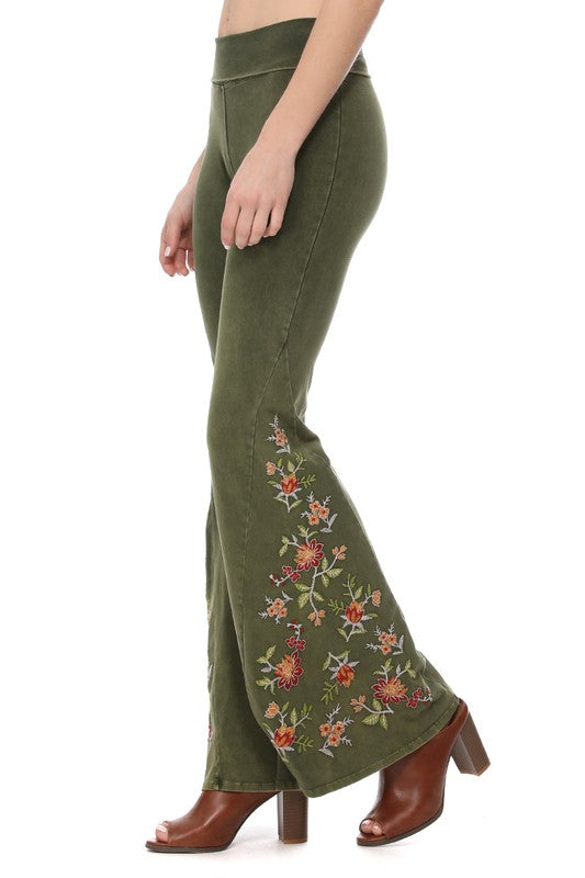 T-Party Mineral Wash Embroidered Flare Pants